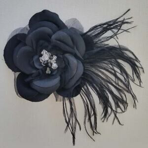 OSSAI SS11-FL-19 Crystals Feathers Black Hair Flower Comb Bridal Formal